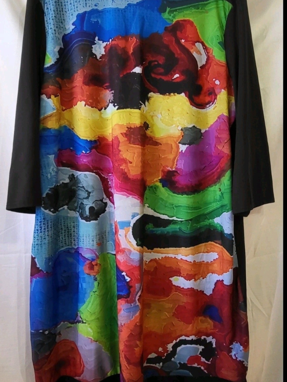 Paragon Shift Dress Multicolor Abstract Art Print 3/4 Sleeve Round Neck Large